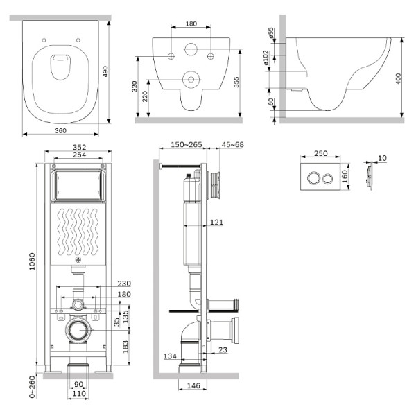 Комплект инсталляция с унитазом AM.PM ErgoFit с клав L черн мат с подв унит Above Aquaspin (IS110138.9X1900)
