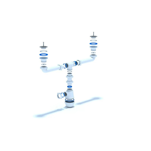 Сифон 40 мм. бутылочный АНИ "Грот" с 2-мя выпусками 1 1/2"*70 мм., с отводом для стир.машины АНИ пласт (A3500)