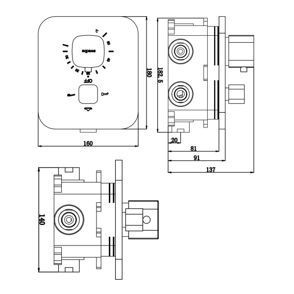 Смеситель для душа Swedbe Platta термостат подключение на 3 выхода в монтажном боксе черный (9032B)