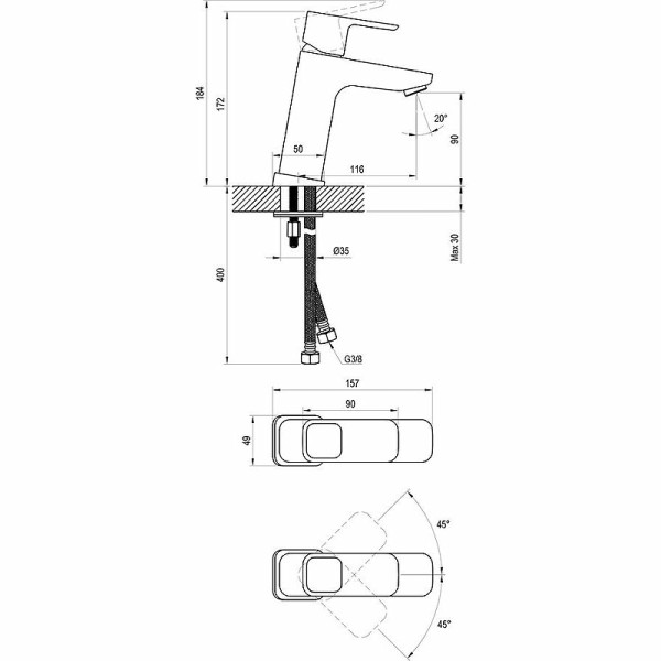 Смеситель для раковины Ravak 170 мм TD 014.00 хром (X070062)