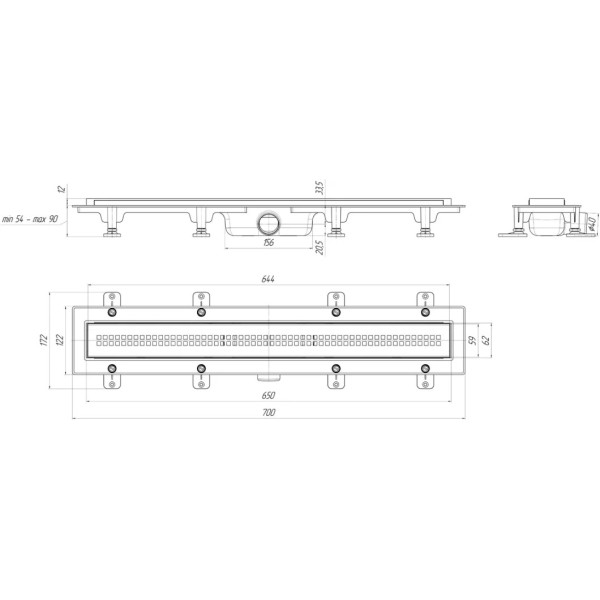 Лоток душевой 650 мм. АНИ "Риф" (реш. нерж сталь, глянц., боковой слив D40, комбинированный затвор) АНИ пласт (TL1265G)