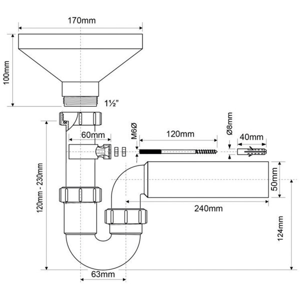 Сифон McAlpine 40 мм. трубный с разрывом потока / струи (HC7-FUN)