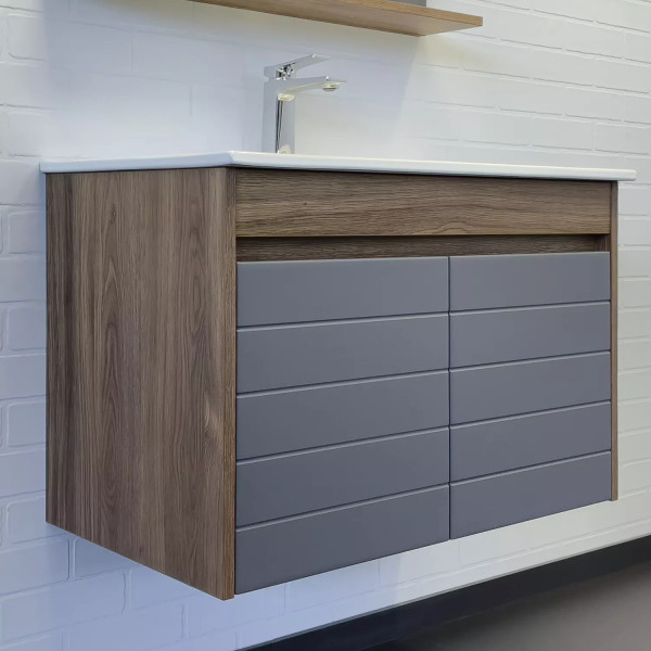 Тумба подвесная с раковиной Comforty Кемер 750x465x515 дуб темно-коричневый (00-00017883)