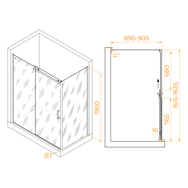 Душевой уголок RGW TO-44 (TO-14 + Z-050-2) 1600x900 стекло прозрачное, профиль хром (02074469-11)