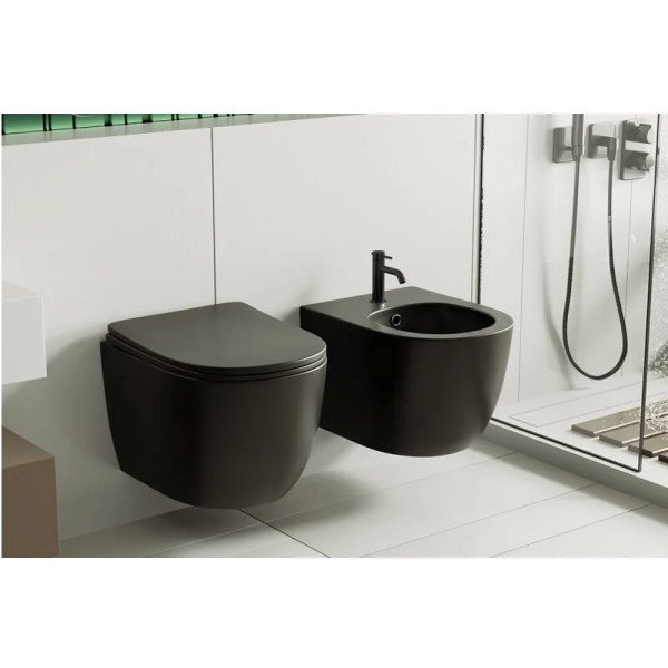 Комплект инсталляция с унитазом и биде Abber с клавишей черная матовый (AC1100MB-AC0105-AC0120MB-AC1150MB-AC0101P)