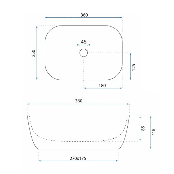 Раковина накладная REA Belinda mini Stone mat 36x25x11,5 мрамор (REA-U3321)