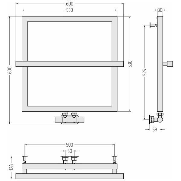 Полотенцесушитель водяной Сунержа Штиль EU50+ 530х530 хром EU50 (00-0256-5353)