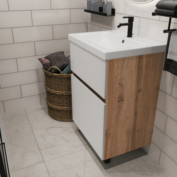 Тумба подвесная 1Marka Aris 590x440x870 дуб вотан/белый глянец (Ц0000035778)