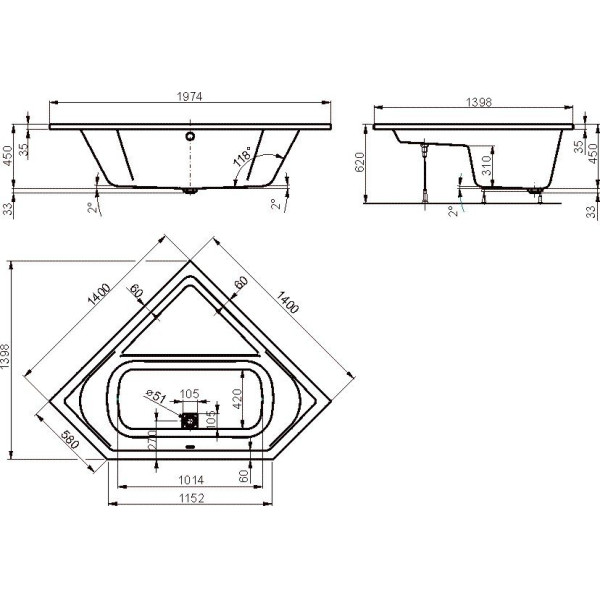 Ванна акриловая VagnerPlast Cavallo Corner 140 140х140х45 (VPBA140CAV3X-04)