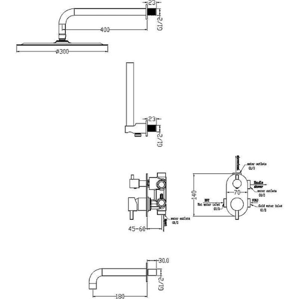 Система душевая Boheme Uno Matt Gold встраиваемая (464-2-MG)