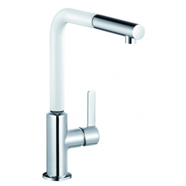 Смеситель для кухни Kludi L-INE с выдвижным изливом, хром/белый матовый (408519375)