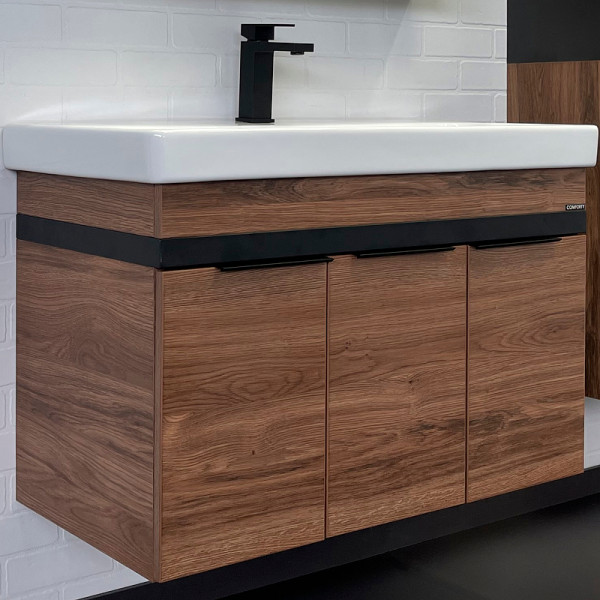 Тумба подвесная с раковиной Comforty Соло 900x150x800 дуб темно-коричневый (00-00010979)