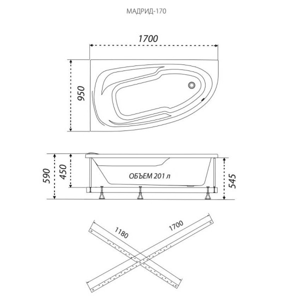 Ванна акриловая Triton Мадрид 170x70 правая, белая