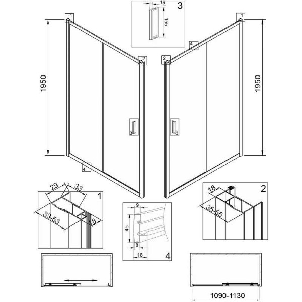 Душевая дверь Veconi VN46B 110x195 стекло прозрачное, профиль черный (VN46B-110-01-C5)