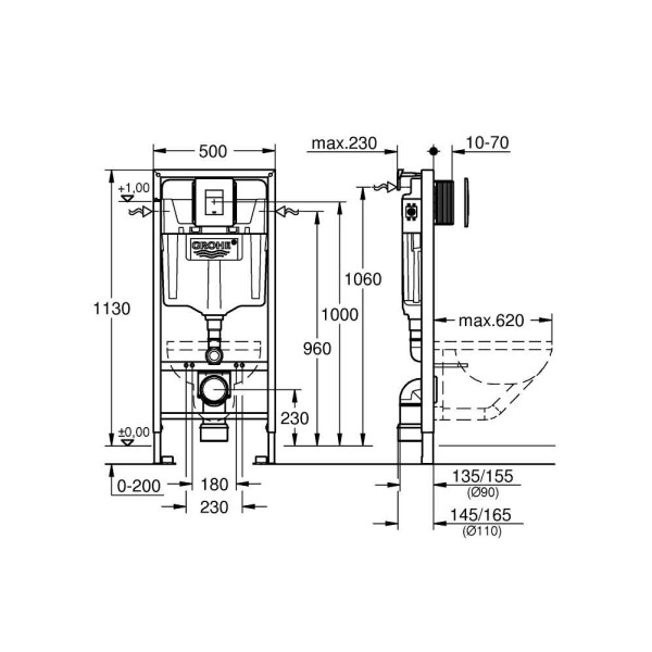 Инсталляция для подвесного унитаза Grohe Rapid SL с клавишей (38827000) хром