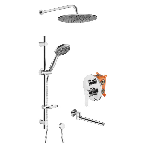 Смеситель для душа встраиваемый Swedbe Platta (с монтажным боксом), верхним душем и повортным изливом хром, серый (5542G1)