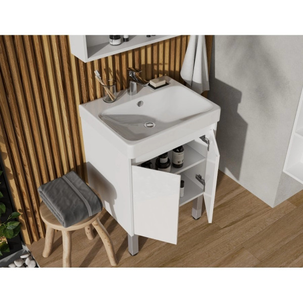 Тумба-умывальник Aquaton Сканди Doors 55 Белый глянец/Белый матовый/1WH501620 Умывальник Адриана 55 (1A2788K0SD010)