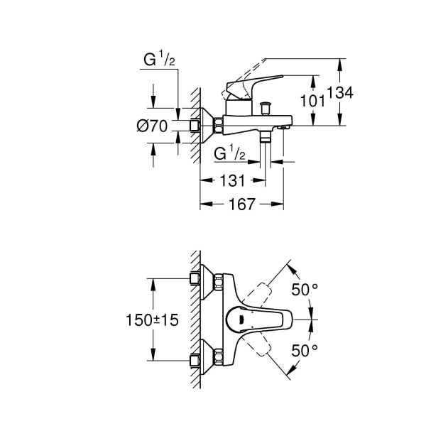 Смеситель для ванны и душа Grohe BauFlow (23756000)