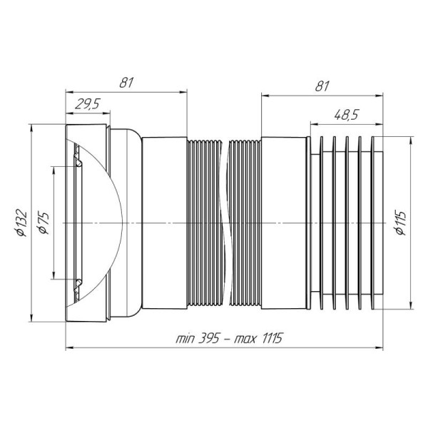 Отвод для унитаза гофрированный АНИ 110 мм. гл.конец (340-870 мм.) АНИ пласт (K738R)