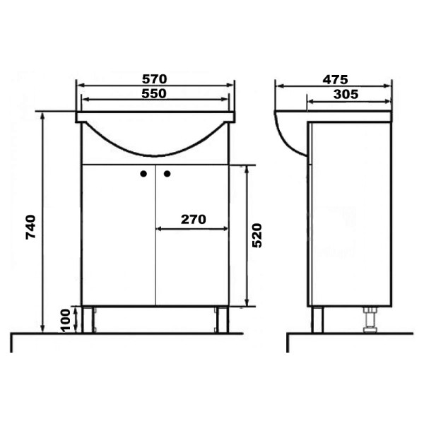 Комплект Тумба Моника New 55 Loranto напольная 61х74х475 с раковиной Арго 55 (CS00076239)