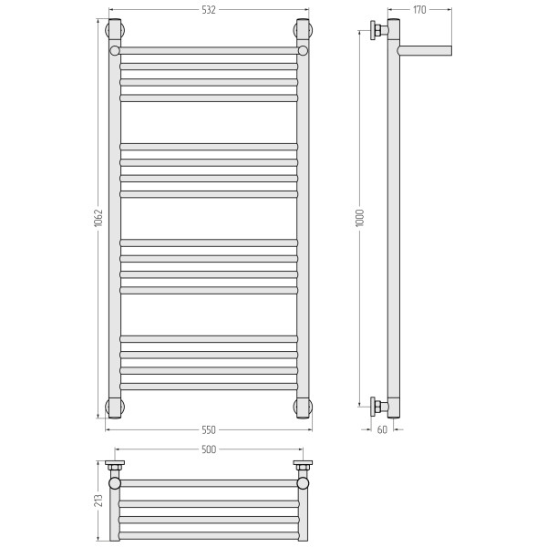 Полотенцесушитель водяной Сунержа Богема 1 П + Да 1000x500 матовый белый (30-0223-1050)