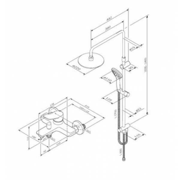 Система душевая X-Joy (смеситель, верхний душ d 220 мм, ручн.душ 110 мм, 3 ф-ции, душевой шланг) Система душевая X-Joy (смеситель, верхний душ d 220 мм, ручн.душ 110 мм, 3 ф-ции, душевой шланг)