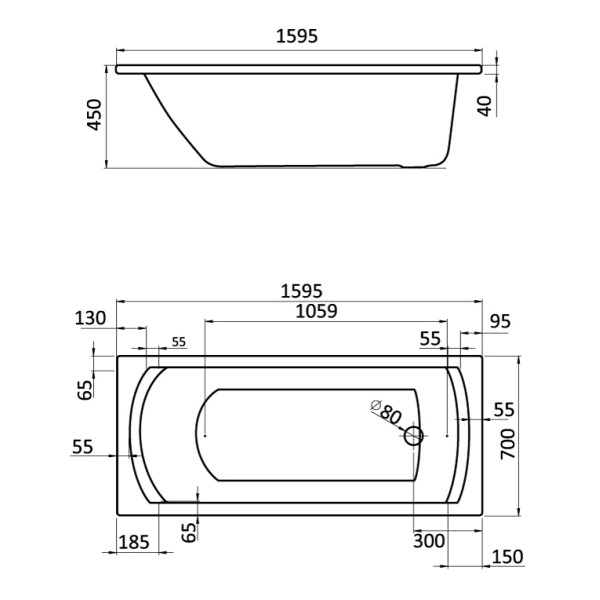 Ванна акриловая Santek Монако 1600х700х450 (1WH111977)