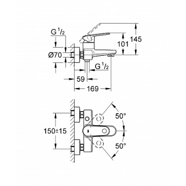 Смеситель для ванны и душа Grohe Europlus 2 (33553002)