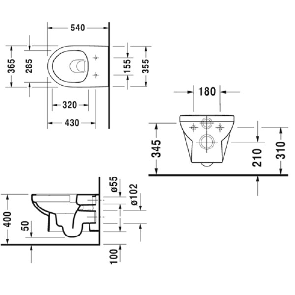 Унитаз подвесной безободковый Duravit Durastyle Basic Rimmless 365х540х350 с сиденьем soft-close (45620900A1)