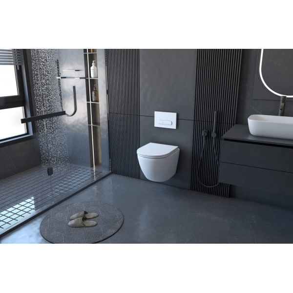 Комплект инсталляция с унитазом Abber Bequem белый с инсталляцией AC0105 и кнопкой AC0120 хром (AC1100-AC0105-AC0120)