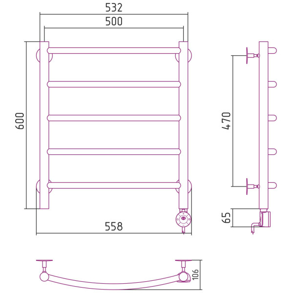 Полотенцесушитель электрический Стилье Формат 12 600x500 правый, хром (00512-6050) Полотенцесушитель электрический Стилье Формат 12 600x500 правый, хром (00512-6050)