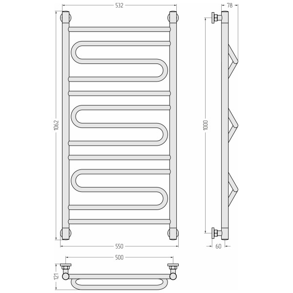 Полотенцесушитель водяной Сунержа Элегия+ 1000x500 матовый черный (31-0205-1050)