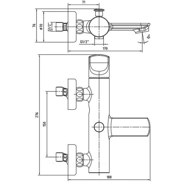 Смеситель для ванны и душа E.C.A. Myra хром (102102470HEX) Смеситель для ванны и душа E.C.A. Myra хром (102102470HEX)