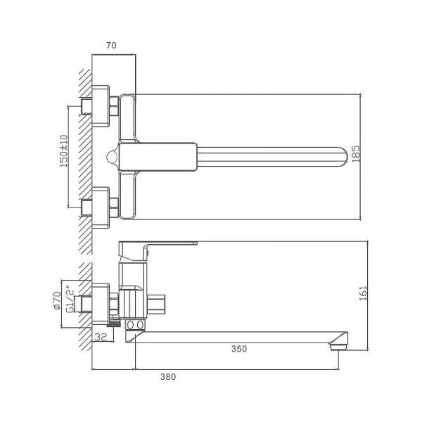 Смеситель для ванны и душа Dlin хром (D147369)