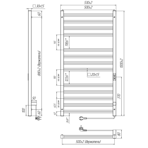 Полотенцесушитель электрический INDIGO Attic Romb 530*1000 белый матовый (LСLATCRE100-50WMRt)