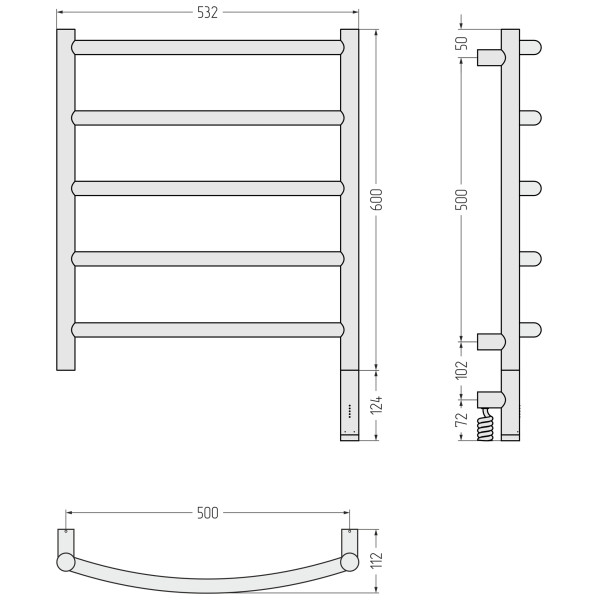 Полотенцесушитель электрический Сунержа Галант 3.1 600x500 МЭМ провод справа матовый белый (30-6001-6050)