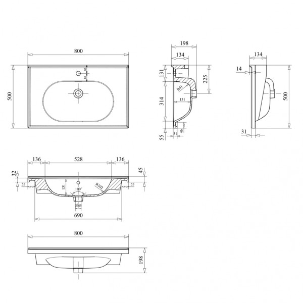 Тумба подвесная Orka Likya 800x500x460 с раковиной белый матовый (5002492)