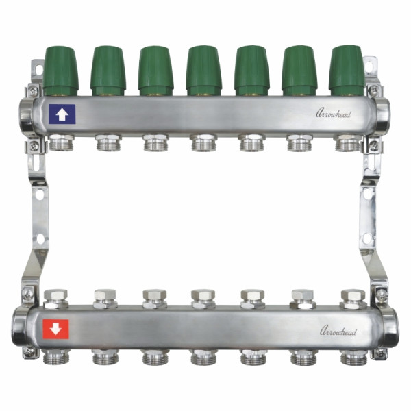 Коллекторная группа 7 отводов 1"х3/4"(евроконус) Arrowhead с настроечными клапанами (нерж.сталь) (CS-300-07)