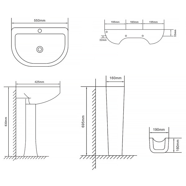 Раковина подвесная с пьедесталом Loranto Liri 55х42,5х83 (CS-BMP009)