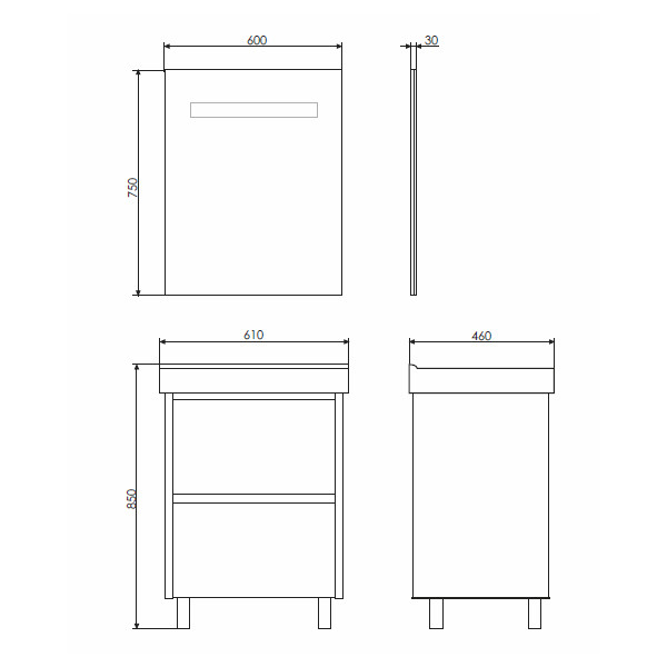 Тумба напольная Comforty Парма 610x850x460 дуб дымчатый матовый с раковиной (00-00001437)