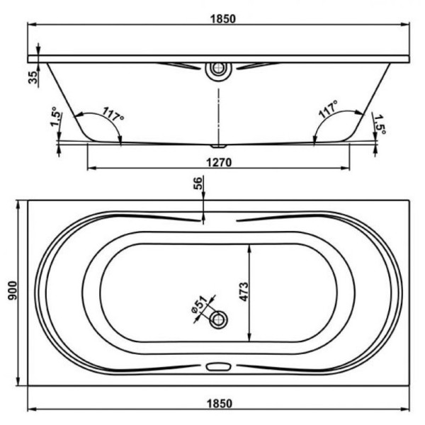 Ванна акриловая VagnerPlast Briana 185 185х90х43 (VPBA185BRI2X-04)