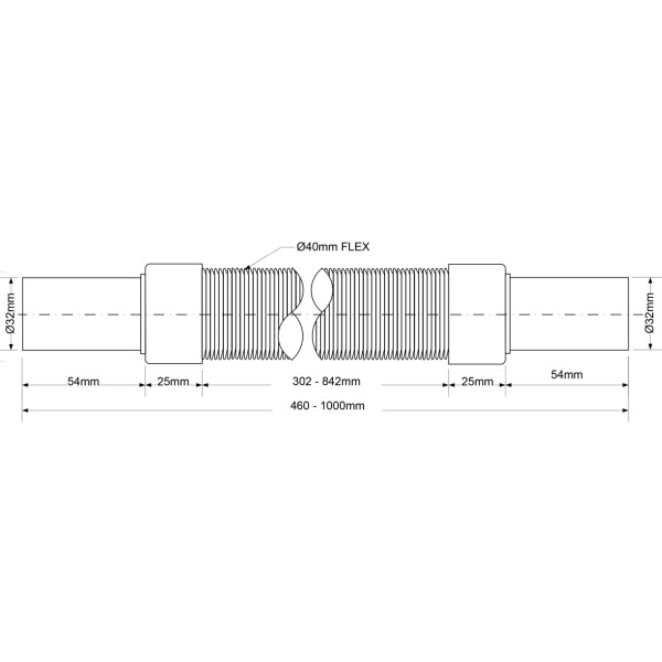 Отвод гофр. переходной 32*32 мм. (без.накид.гайки) 425-1000 мм. McAlpine (MRMF1-A)