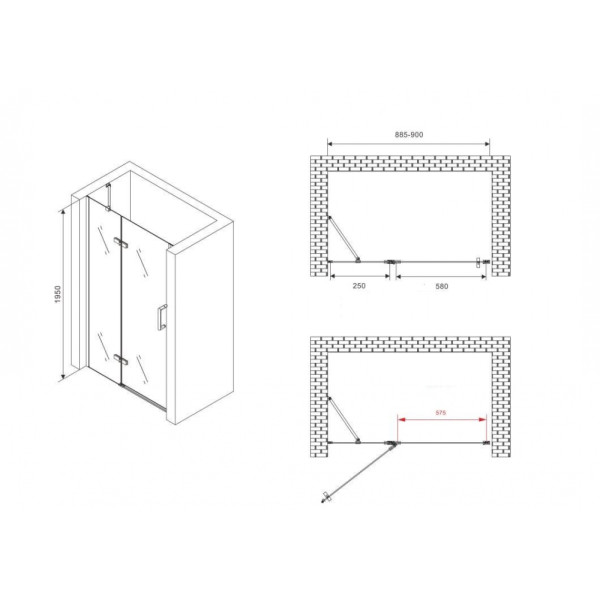 Душевая дверь Abber Zart 90x195 стекло прозрачное, профиль черный (AG08090B) Душевая дверь Abber Zart 90x195 стекло прозрачное, профиль черный (AG08090B)