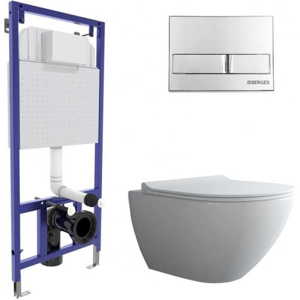 Комплект инсталляция с унитазом Berges NOVUM, кнопка L3, унитаз PUMA Rimless 51 см, сидение дюропласт Toma Slim SO (043272)