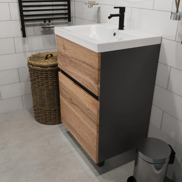 Тумба подвесная 1Marka Aris 690x440x870 антрацит/дуб крафт золотой (Ц0000035781)