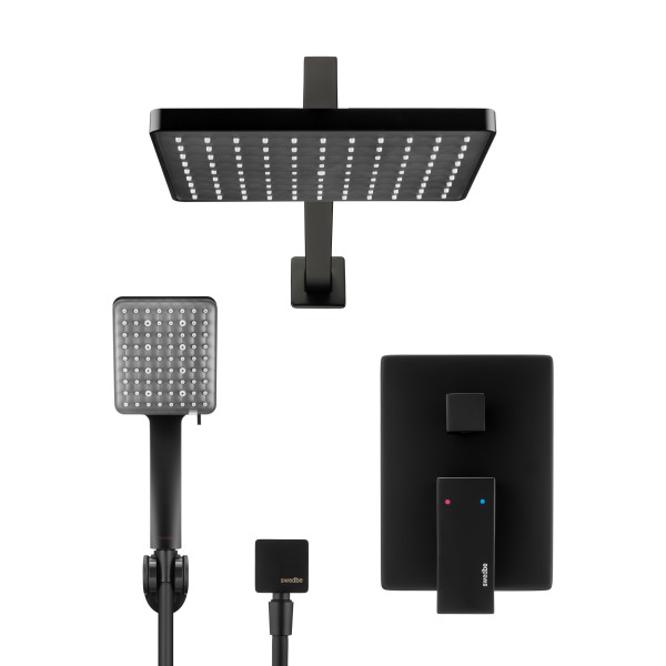 Смеситель для душа Swedbe Platta встраиваемый с верхним душем черный (5555B)