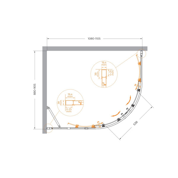 Душевой уголок Cezares Molveno 110x90x195 стекло прозрачное, профиль брашированное золото (MOLVENO-RH-2-110/90-C-BORO-IV)