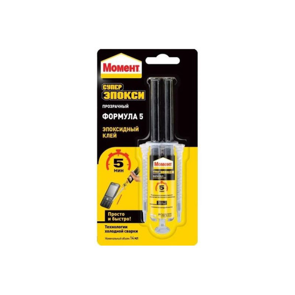 Клей эпоксидный Момент Супер Эпокси Формула 5 Прозрачный 14 мл. (шприц) (2751324)
