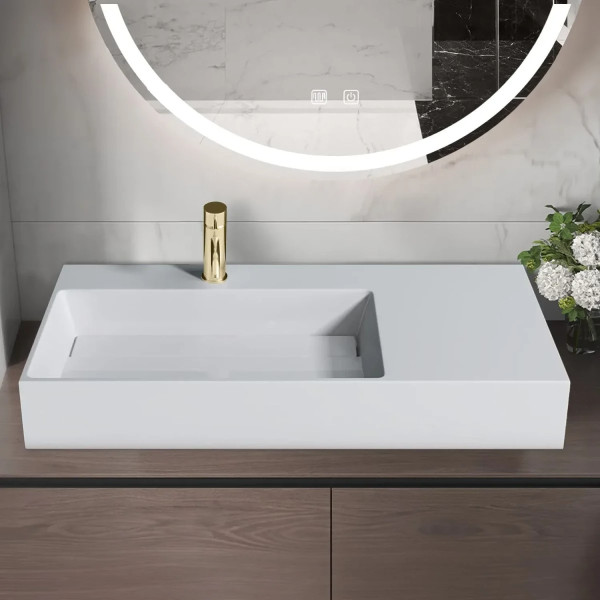 Раковина накладная конгломерат REA Archi white mat 89,5x48x13 белая матовая (REA-U4301) Раковина накладная конгломерат REA Archi white mat 89,5x48x13 белая матовая (REA-U4301)
