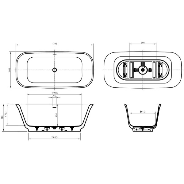 Ванна акриловая BelBagno Due 170x80 белая (BB702-1700-800-K) Ванна акриловая BelBagno Due 170x80 белая (BB702-1700-800-K)